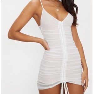 White Meshed Ruched Bodycon Dress